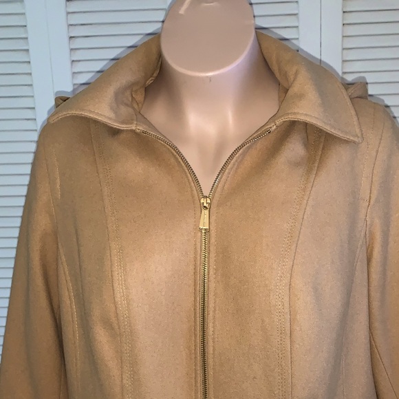 Michael Kors wool coat and knit gloves